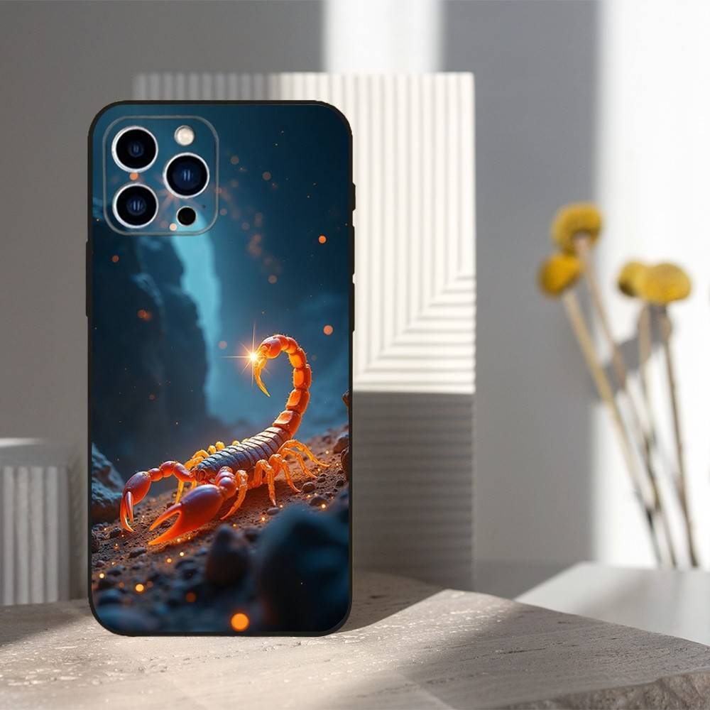 Cool Art Animal Scorpion Phone Case For iPhone 16,15,14,13,12,11 Plus,Pro Max,XS,X,XR,SE,Mini,8,7,Soft Silicone Black Cover