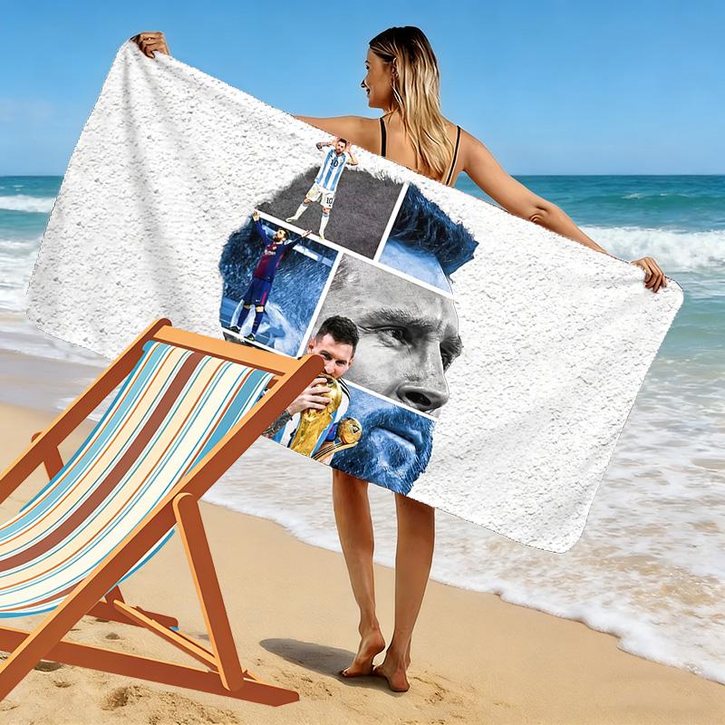Asciugamano da Spiaggia con Stampa di Lionel Messi, Asciugamano Grande Morbido ad Asciugatura Rapida per Spiaggia Campeggio Nuoto