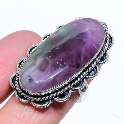 Natural Green Fluorite Gemstone 925 Sterling Silver Gift Ring Size 7.5 T7r32