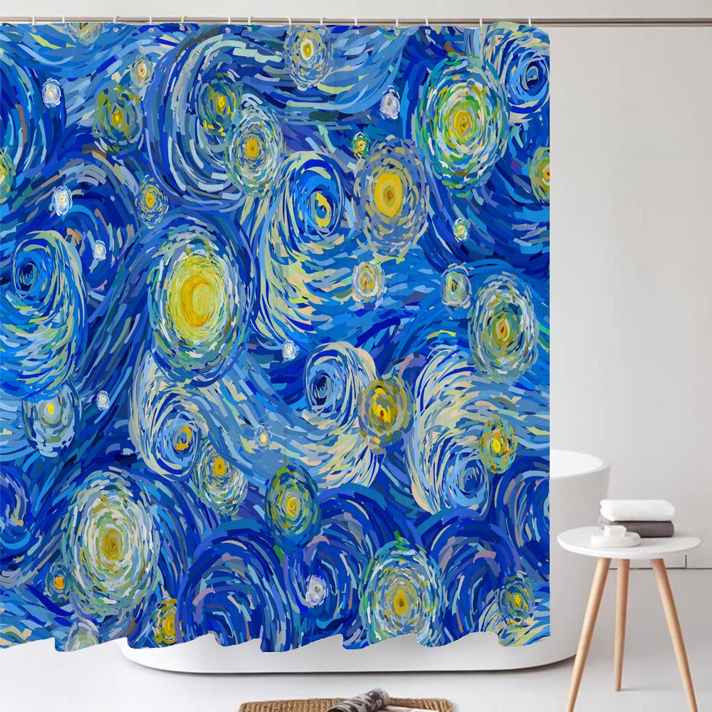 Watercolor Blue Starry Sky Shower Curtain Polyester Fabric Bath Curtain for Bathroom Curtain Decor Shower Curtains Cortina Ducha