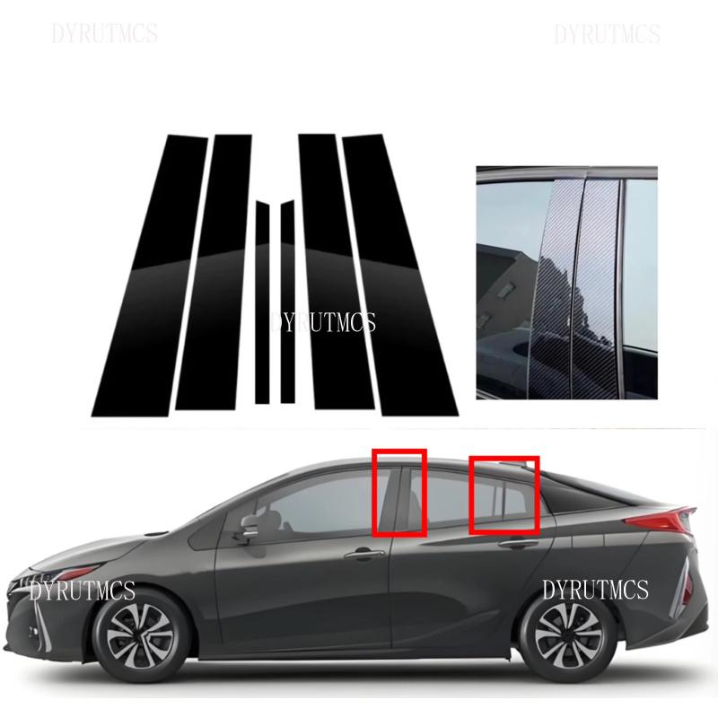 6PCS Gloss Black Pillar Posts Fit For Toyota Prius XW50 2016-2022 Silver Carbon Window Decor Door Side Mouliding Trim Cover