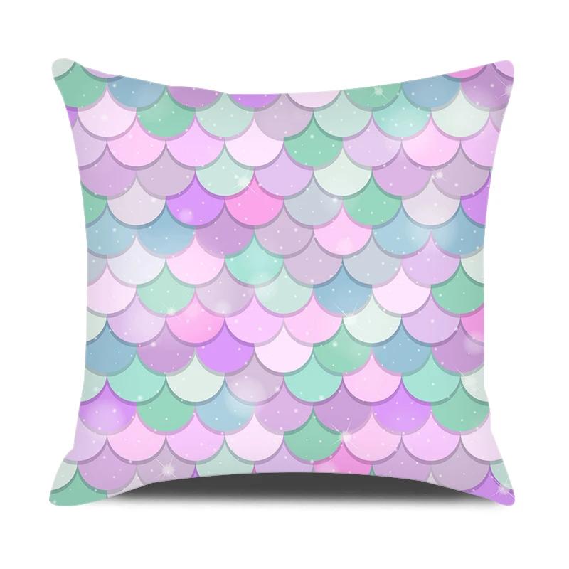 Mermaid Themed Party Decorations Cushion Cover Colorful Fish Scales Square Pillow Covers Home Decor Throw Pillow Case for Couch