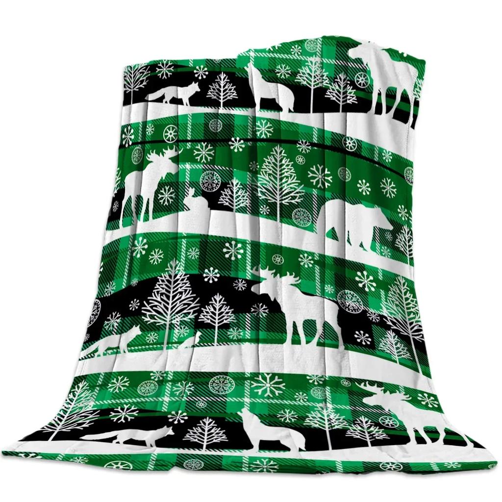 Christmas Winter Animals Checkered Buffalo Blankets Throw Cover Fleece Comfort Warm Room Couch Home Bedspread Blanket