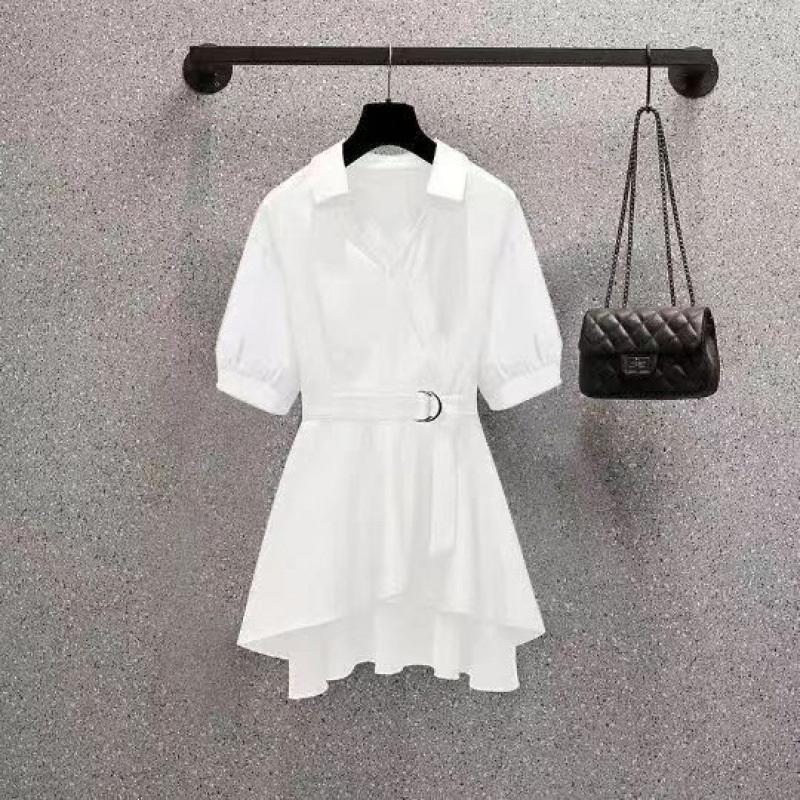 

Women s Long Sleeve Shirt Dress Lapel Button Up Casual A Line Mini Dress XXXL білий