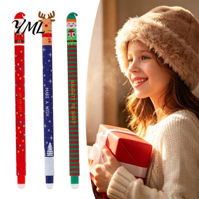 Holiday Stationery Set Christmas Erasable Pens, Santa/Reindeer/Kids Pattern Printed Smooth Classroom Party Favors Writing Plastic Ballpoint
