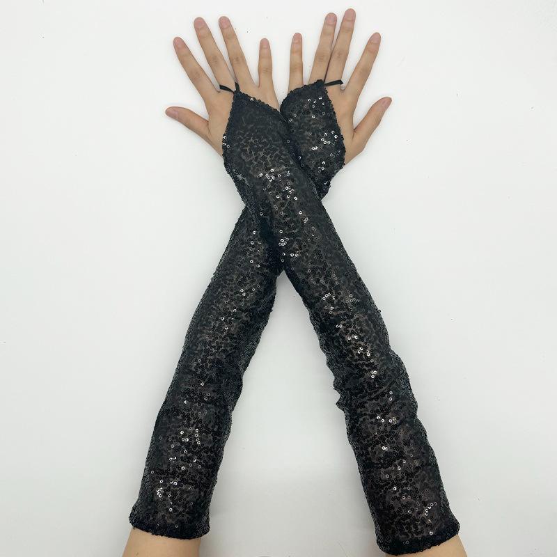 48Cm Long Hook Finger Sexy Mittens Women Vintage Fingerless Sequins Gloves Cosplay Party Nightclub Stage Performance Accessorie