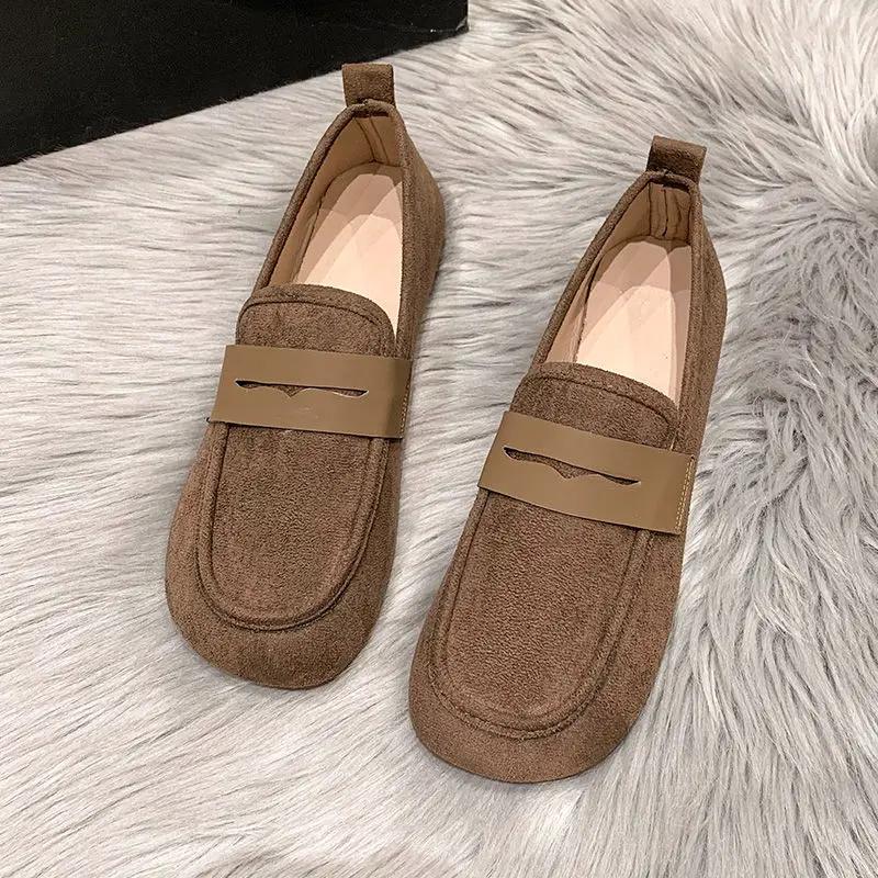 Fashion Women's Flat Shoes Elegant Party Brown With Heel Round Toe Retro Style 2025 Trend On Sale Cheap Clearance Korean Ladies Footwear