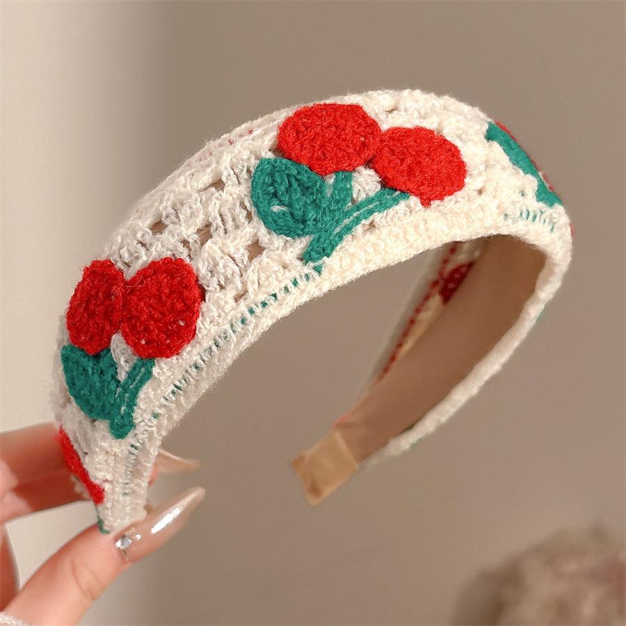 Sweet flower embroidered children's hairbands colorful knitted wool autumn and winter wide headband girls hair accessories