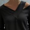 Women T-shirt V-Neck Off Shoulder Long Sleeve Pullover Tops Pure Color Loose Fit Summer Casual Shirt Daily