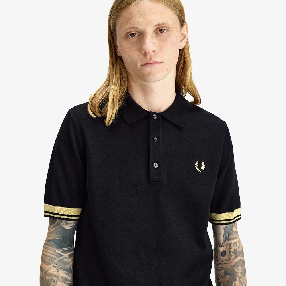 FRED PERRY [Sharp] Contrast Cuff Knit Shirt - Black/Champagne Afpm2612323-90A