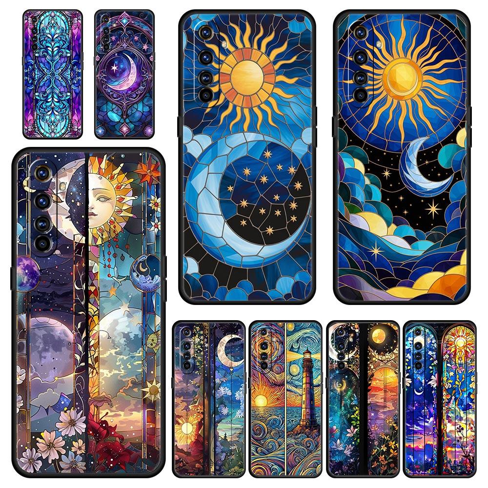 Beautiful Sun Moon Glass Soft TPU For Realme 13 12 11 10 9 Pro Plus GT3 GT2 C21 C25 C35 C53 C55 C67 Pro 5G Phone Case Cover Bags