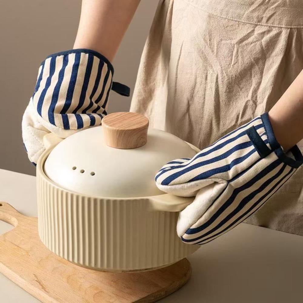 2ks/sada Rukavice odolné proti popálení Vhodné do mikrovlnné trouby Pruhované kuchyňské rukavice Žáruvzdorné chňapky do trouby Grilování