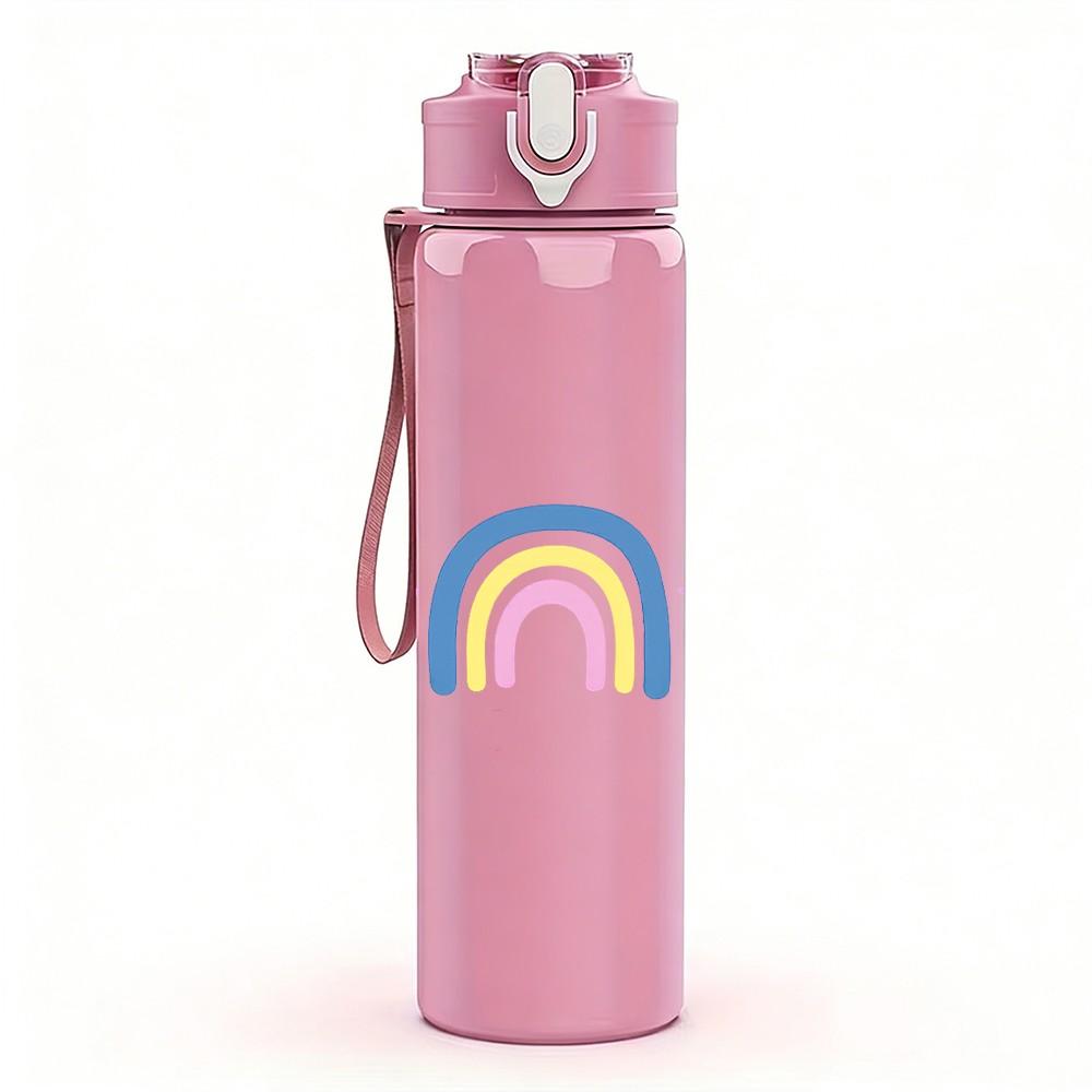 1PC Rainbow Cloud Pastel Cute Print 750ml Color Plastic Sports Water Bottle Leakproof Flip Straw Lid Suitable for Sports Office Home Use