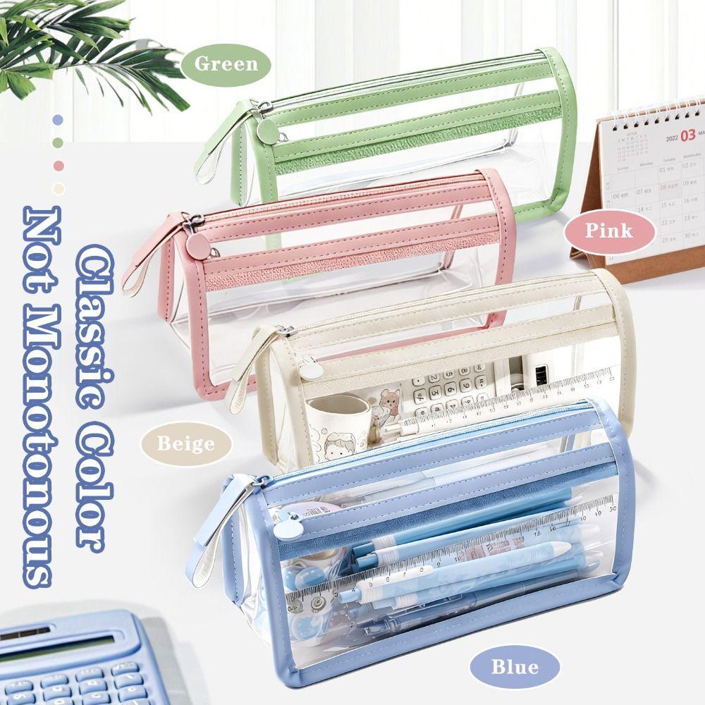 Transparent Pen Bag Stable Triangle Base Stationery Pouch Multi-functional Pencil Case  Students