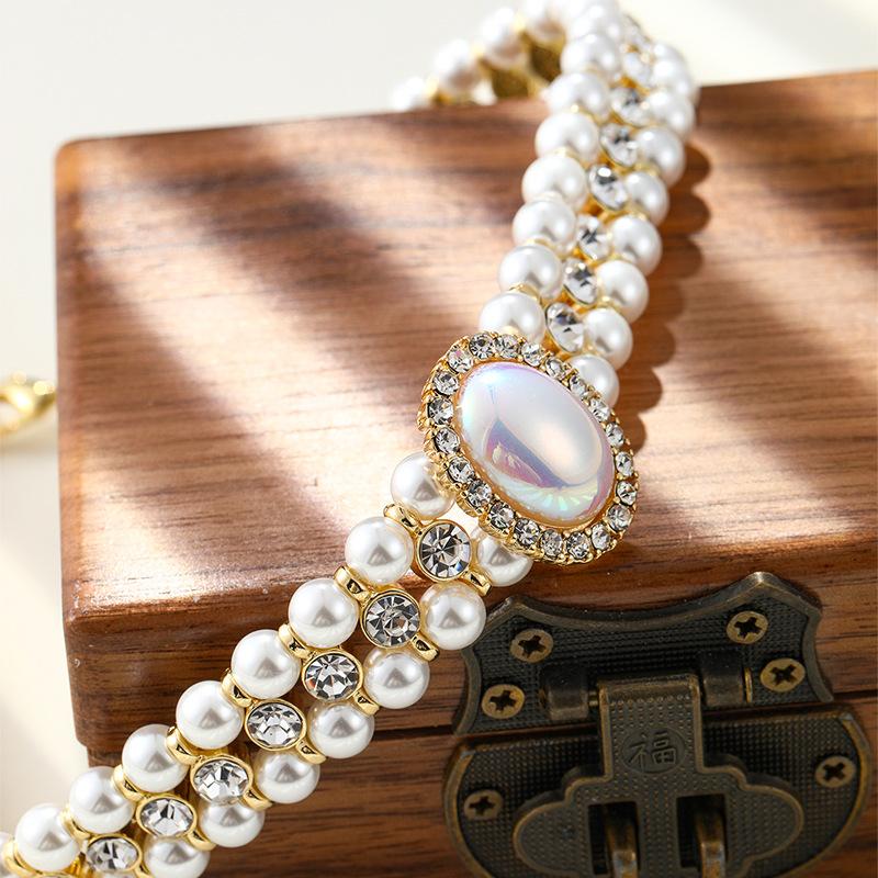 

Многослойное жемчужное ожерелье в стиле ретро в китайском стиле, инкрустированное бриллиантами в стиле барокко, с цепочкой на ключице, легкие роскошные украшения на шею, нишевое ожерелье