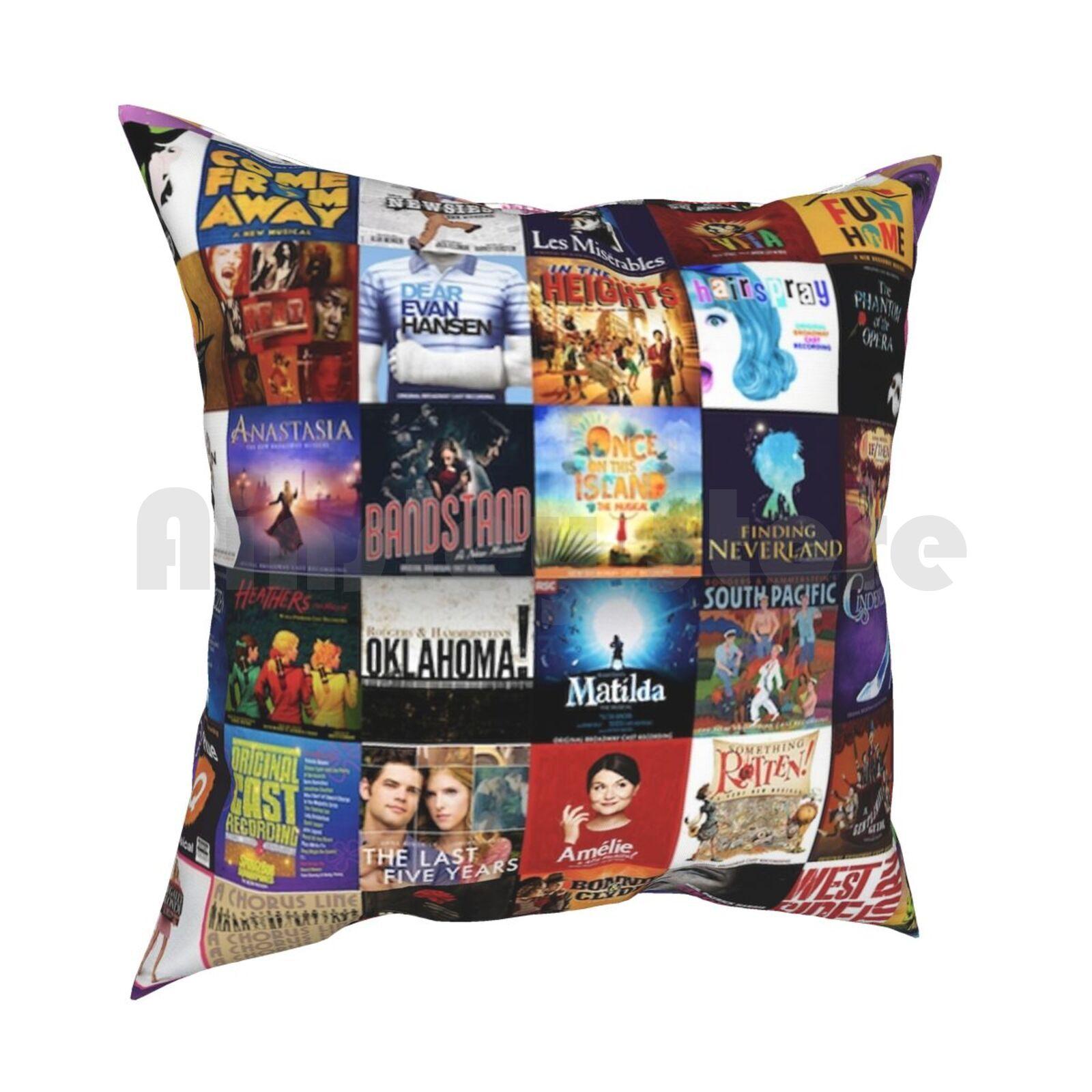 Musicals Collage Pillow Case Printed Home Soft DIY Pillow Cover Broadway Theatre Musicals 30x30cm 12x12in
