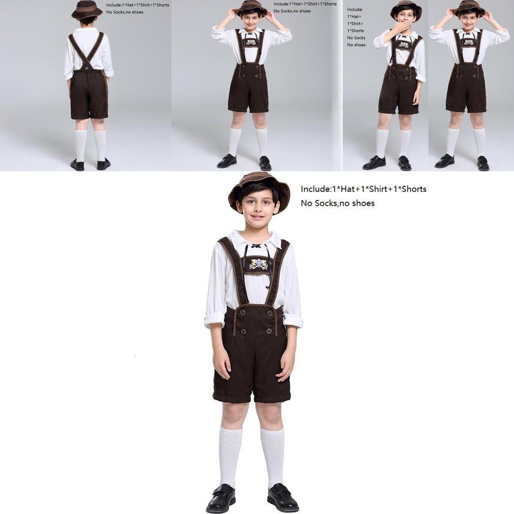 Elegant Children's German Oktoberfest Stage Costume With Hat For Halloween Cosplay