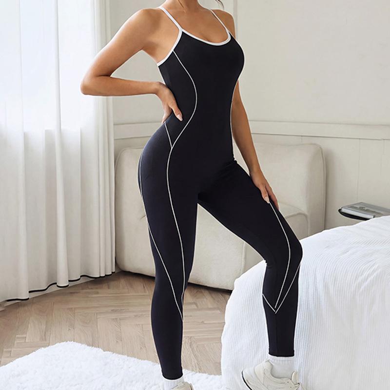 Color Block Cross-Strap Backless Seamless Yoga Jumpsuit Medium