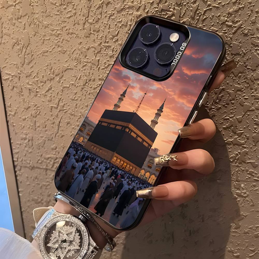 Pilgrims IN Mecca Cover For iPhone 17,16,15,14,13,12,11,Mini,Pro,E,SE4,XS,MAX Black Shockproof Candy Matte Cover