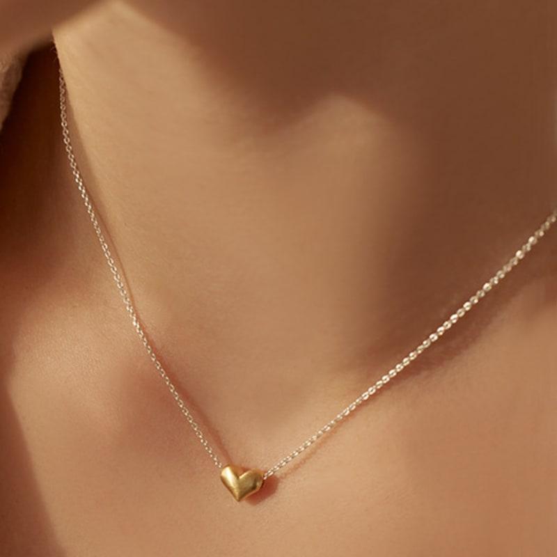 

Lewe [6mm+10mm Pearl Earrings Free] Two-tone Heart Point Necklace Silver+Gold Plated