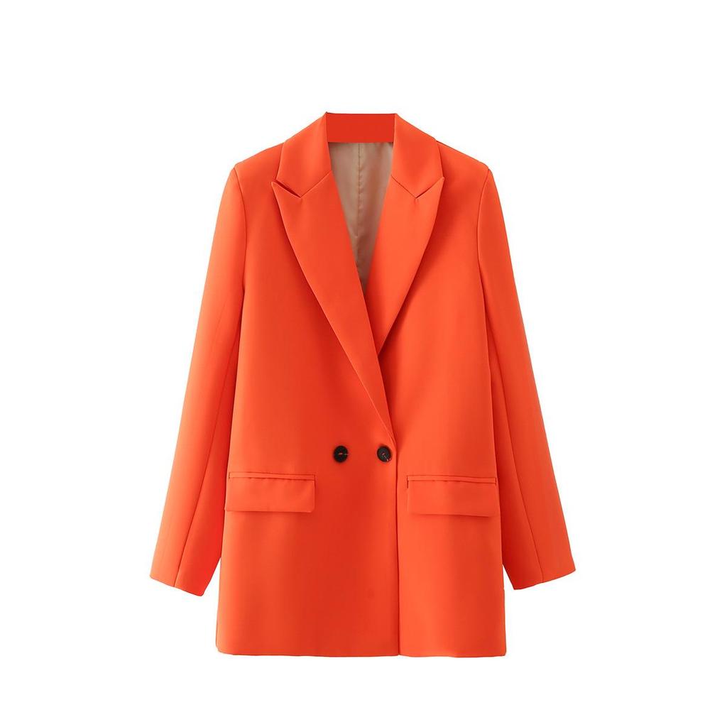 Kobiety Moda Kieszenie Jednolity Dwurzędowy Blazer Vintage Długi Rękaw Klapowany Kołnierz Stroje Biurowe