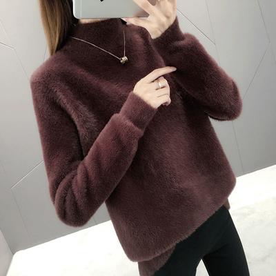 Lockerer und fauler Damenpullover aus Nerz-Kaschmir-Strick und Basic für Herbst und Winter