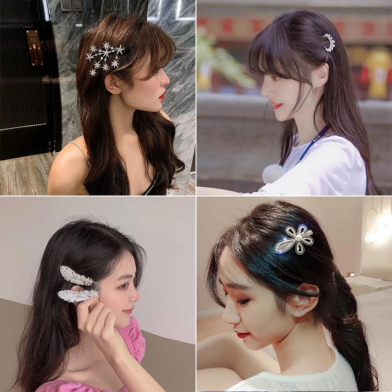 Korea Shiny Crystal Hair Clip Set Fashion Hair Accessories  Trend For Women Girl Pearl Rhinestone Hairpin Side Clip For Hair