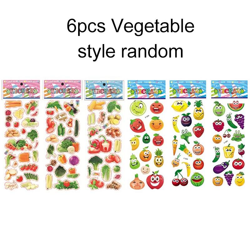 6/12/24pcs 3D Bubble Sticker Fruits And Vegetables Various Styles Reusable Children Sticker Toy Birthday Gift for Boys Girls TMZ