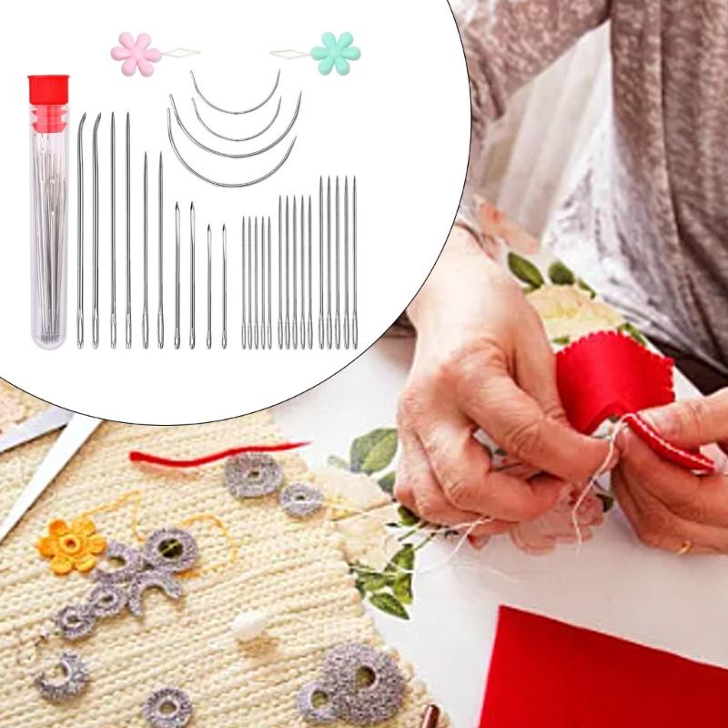10 Set Knitting Needle with Bottle Big Eye Hand Sewing Needle Large Eye Curved Needle Stitching Needle for Sewing