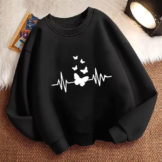 Retro Heart & Butterfly Pullover Hoodie for Kids - Boys & Girls Autumn/Spring Casual Sportswear