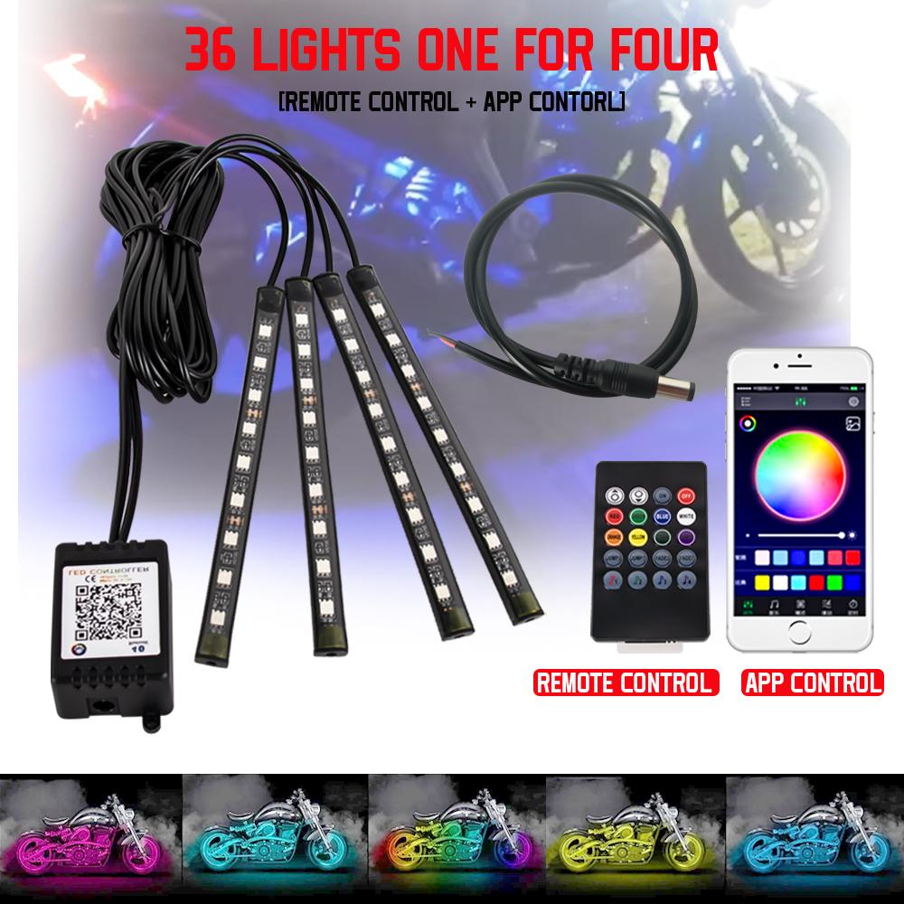 12V Car Motors Decor Lamp 4IN1 Waterproof LED RGB Color Car Lighting Flexible Strip Light Motorcycle Accessories