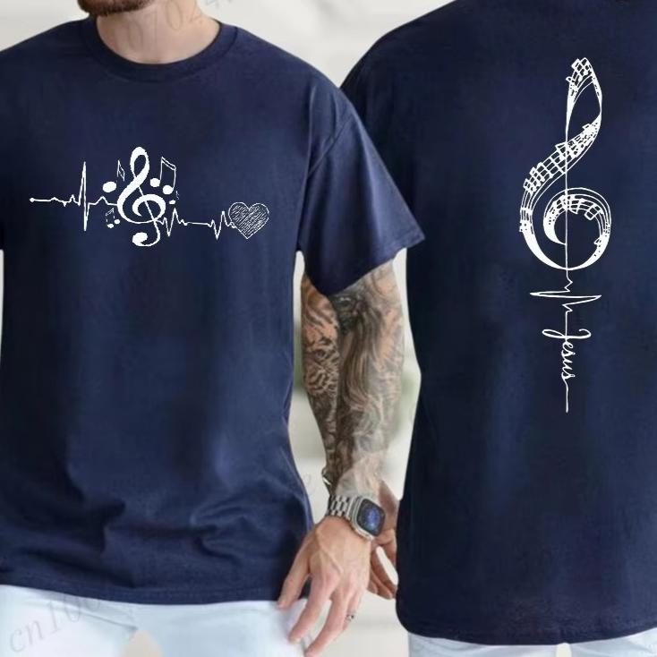 Heartbeat Music Printed Mens Short Sleeve T-shirt Fashionable Comfortable Breathable Versatile Sports Cotton T-shirt