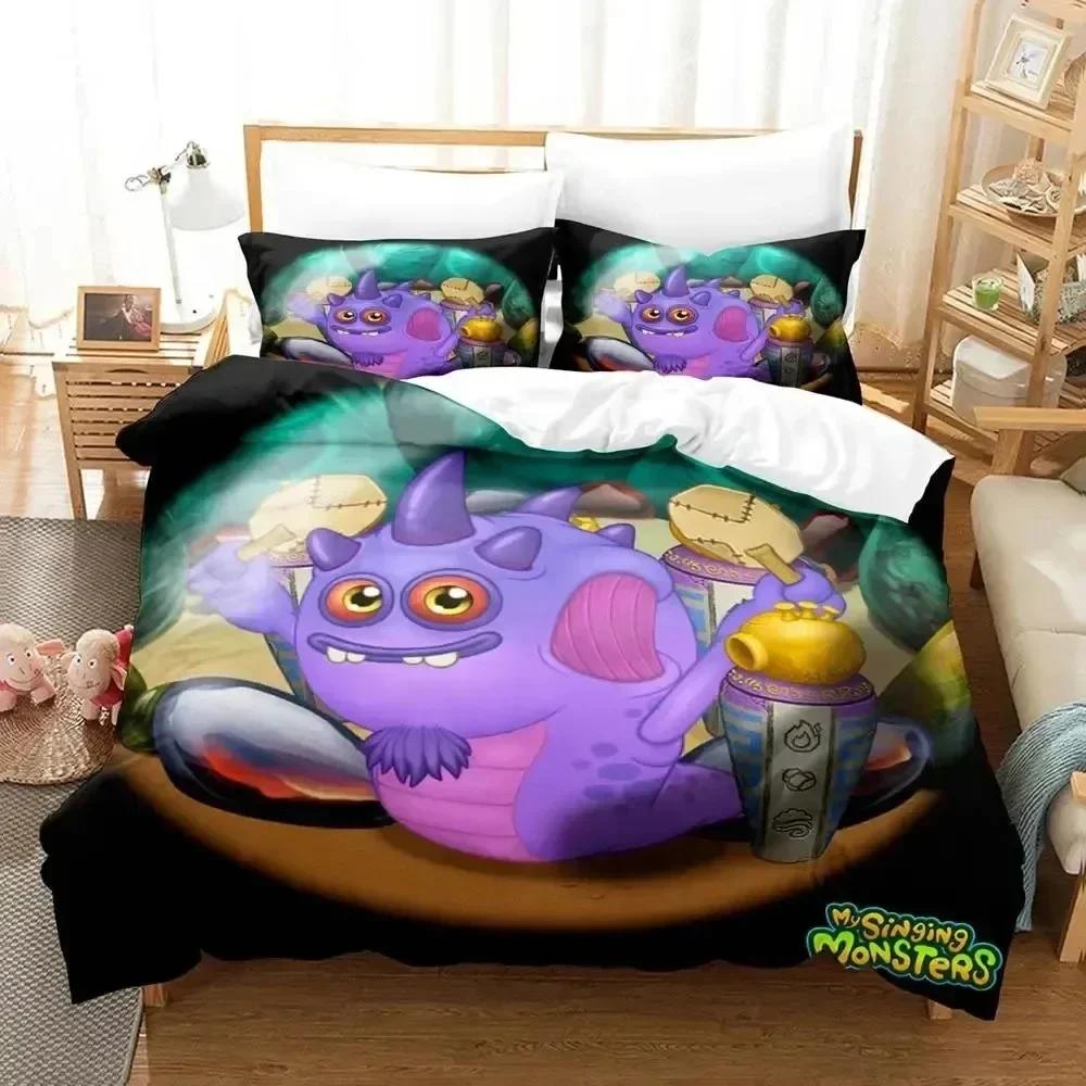 Luxuriöses Neues 3D-Druck Spiel My Singing Monsters Bettwäsche-Set Bettbezug Bettset Steppdeckenbezug Kissenbezug Größe Jungen Erwachsene Bettwäsche-Set