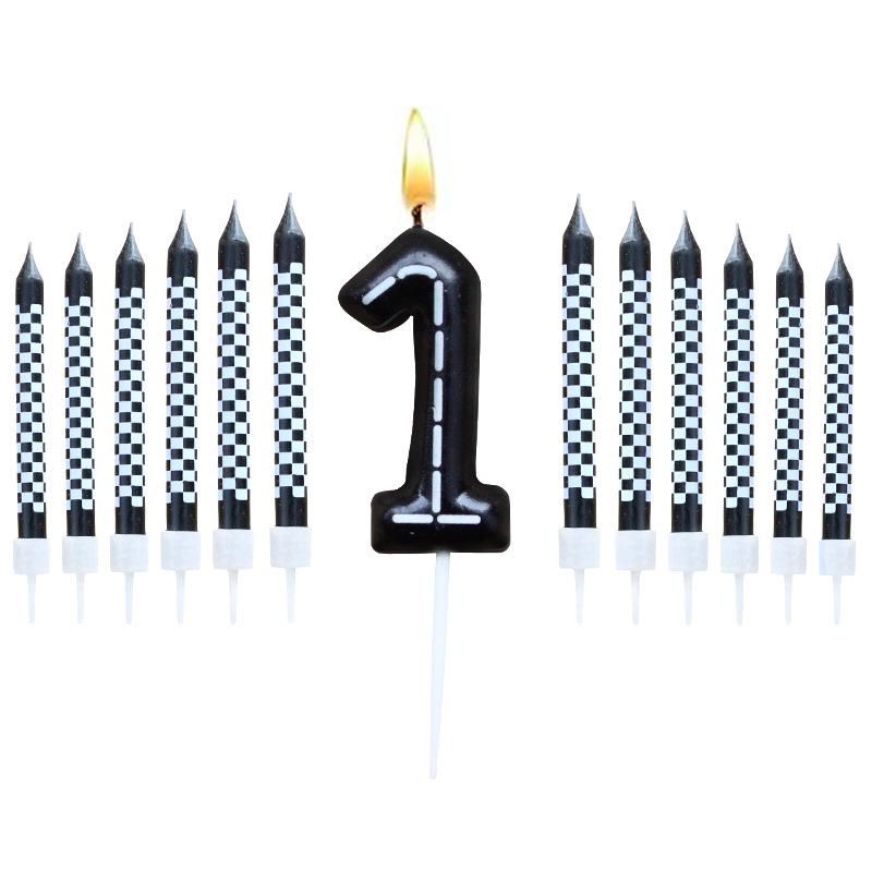 6Pcs 1 To 9 Number Candle For Racers Black and White Checkered Candle Anniversary Truck Candle Cake Topper Festival Candles Cake