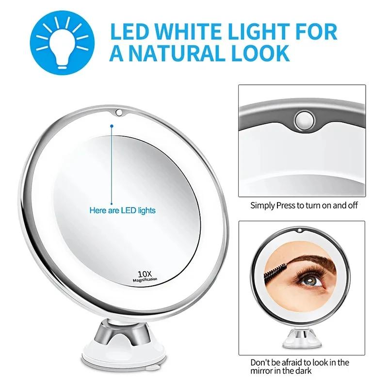 Flexible 10X Magnifying Makeup Mirror With LED Light And Touch Screen, Portable Dressing Table Mirror Powered By Dry Battery For