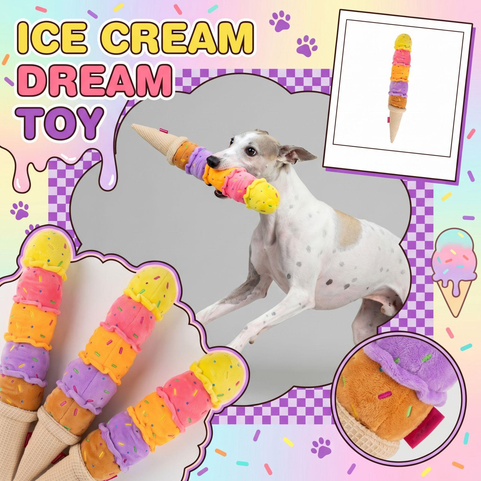 

Colorful Ice Cream Shaped Squeaky Dog Plush Toy, Interactive Tug-of-War Pet Chew Toy With Slow Design, Stuffed Dog Toy For Teeth Cleaning One Size