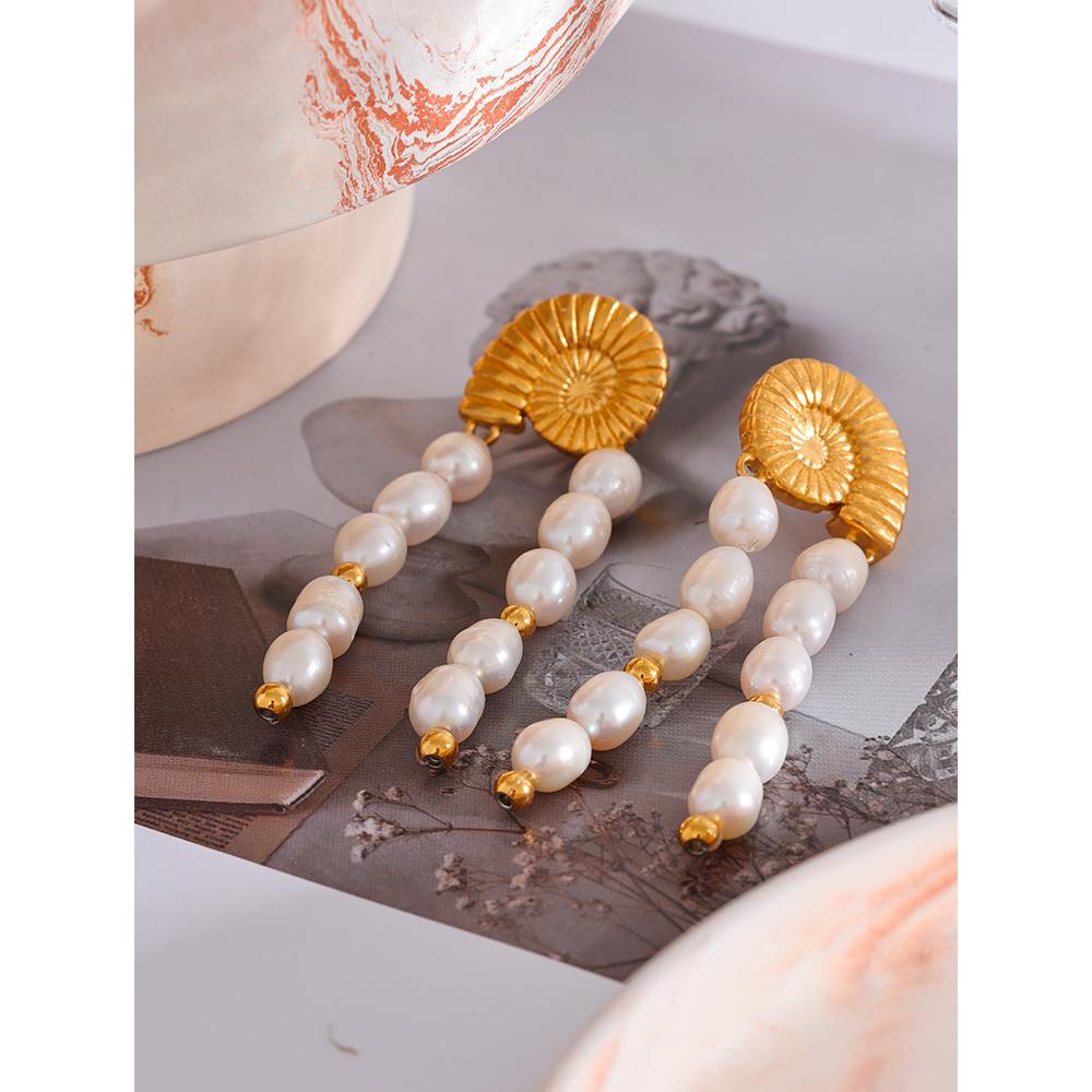 Yhpup Luxury Waterproof Natural Freshwater Pearls Tassel Drop Stainless Steel Shell Earrings Handmade Premium Jewelry Women Gift