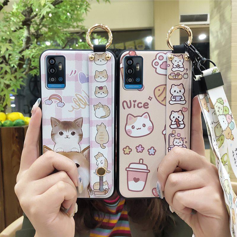 Durable Anti-dust Phone Case For ZTE Blade A71/Optus X Swift 5G Cute Kickstand Phone Holder Soft case Lanyard Anti-knock