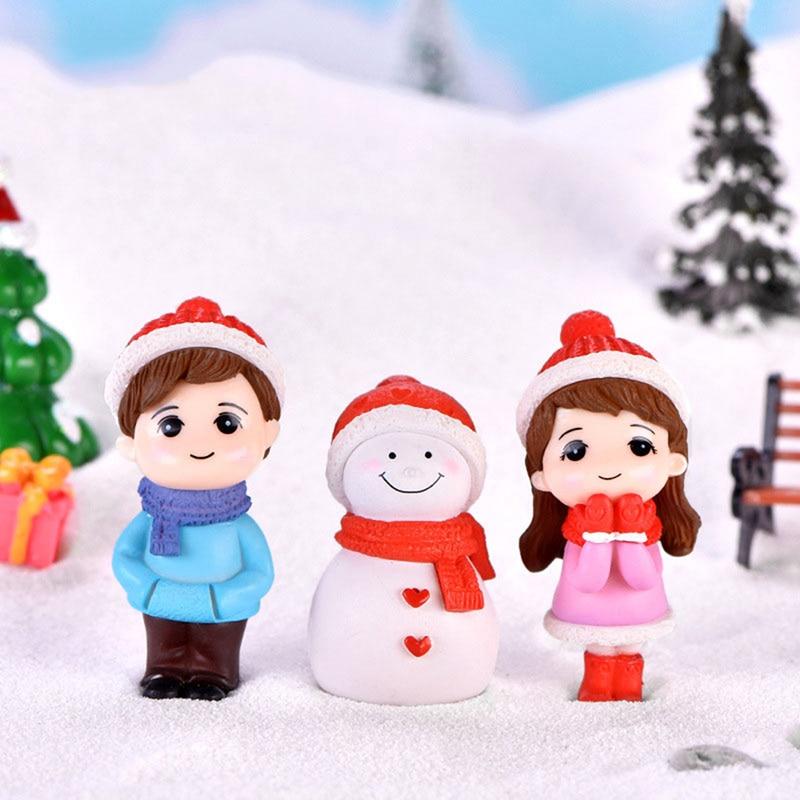 1pair Lovers Snowman Couple Statue Resin Craftwork Garden Miniature Micro Landscape Festival Atmosphere Maison Christmas Statue
