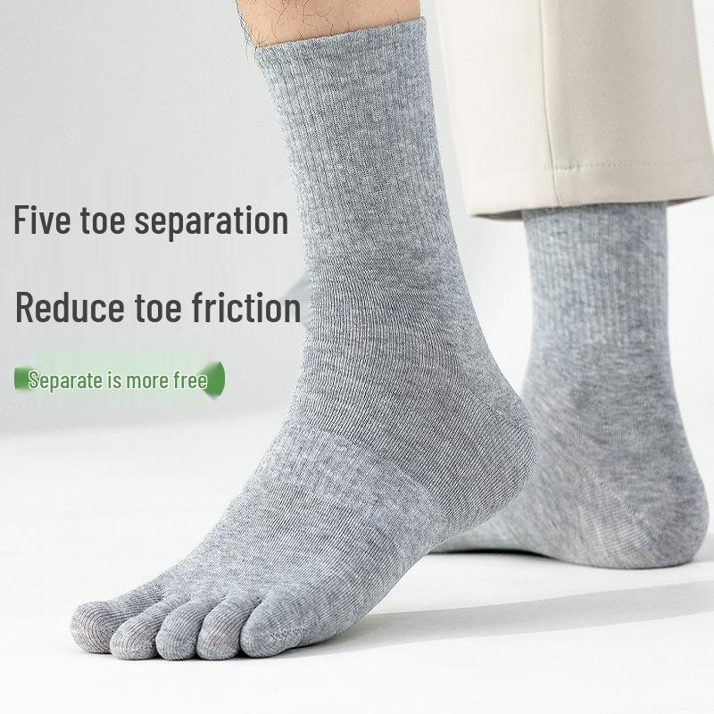 Men's Split-Toe Knee-High Socks - Breathable, Sweat-Wicking, Solid Color, Anti-Athlete's Foot, Ideal for Spring and Autumn Sports.