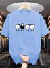 Unisex O Neck Tee Cartoon Sheep Contrast Animal Print Cotton Short Sleeve Loose Summer Breathable Daily Casual Basic Wear Top
