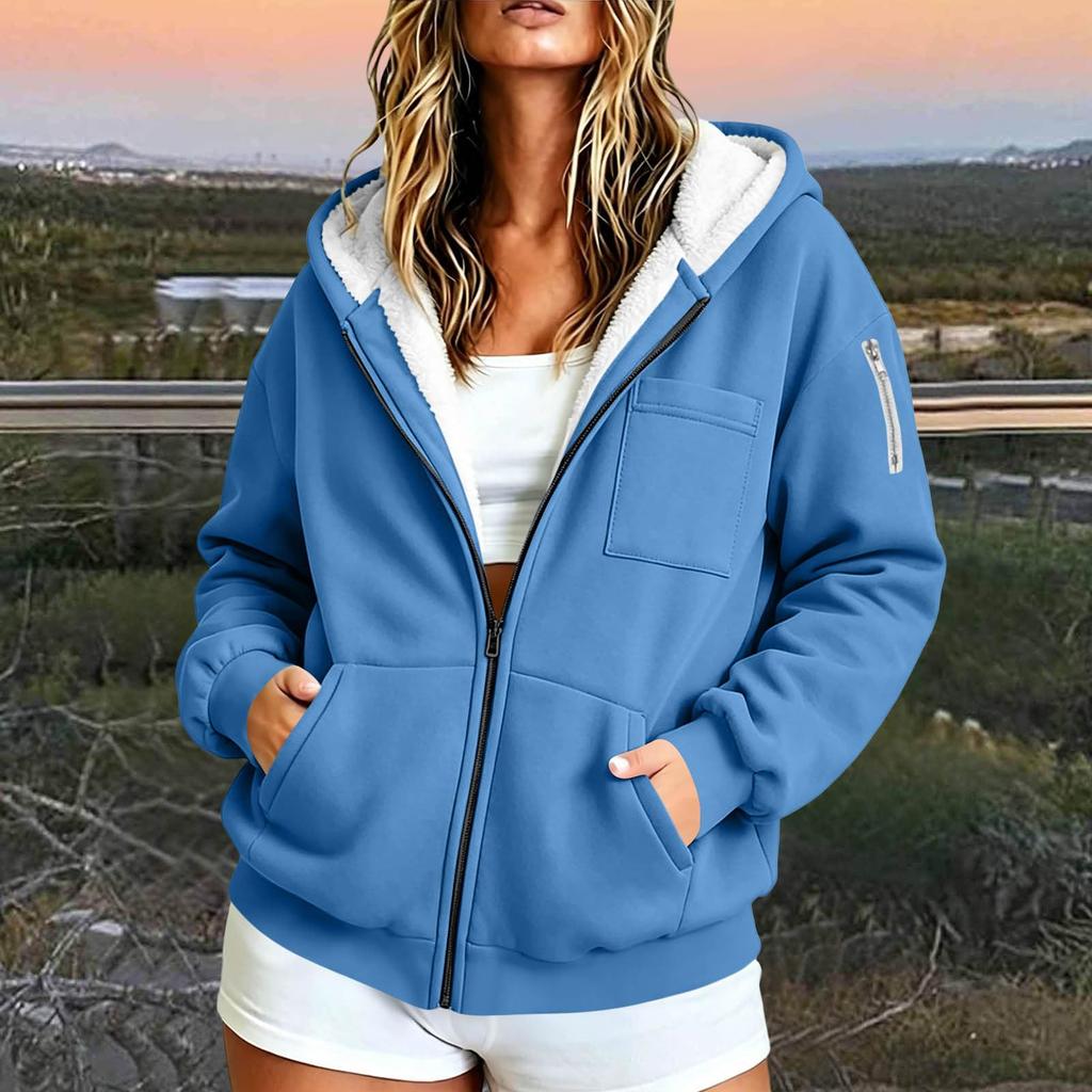 Women's Color Zip Up Hoodie with Pockets, Long Sleeve Casual Jacket