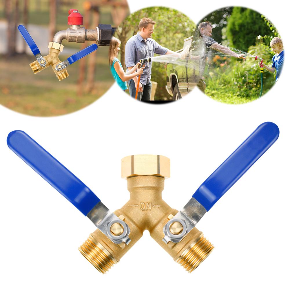 3/4 Inch Thread Hose Splitter Full Flow Garden Hose Splitter Brass Hose Connector with Long Handle for Garden Lawn