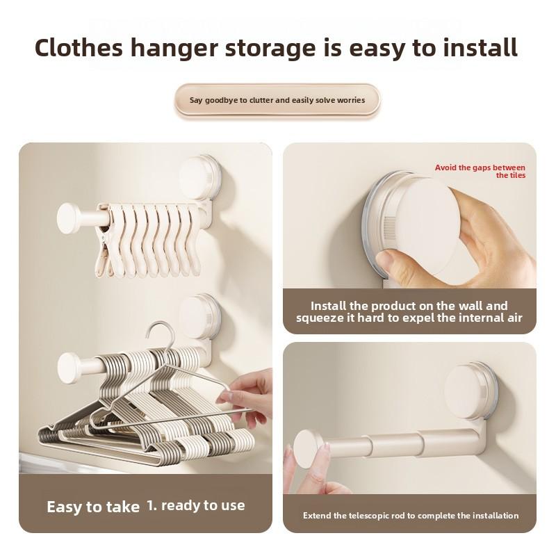 Balcony suction cup hanger storage rack household multi-functional telescopic hanger non-punching wall clothes rack
