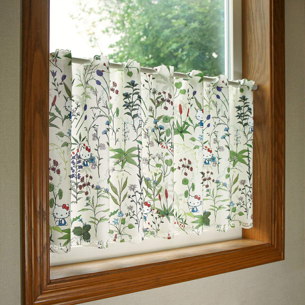 

Cafe Hello Natural Width 120cm x Length Small Window Privacy 93547 Curtain, Kitty, Flowers, 45cm, Screen,