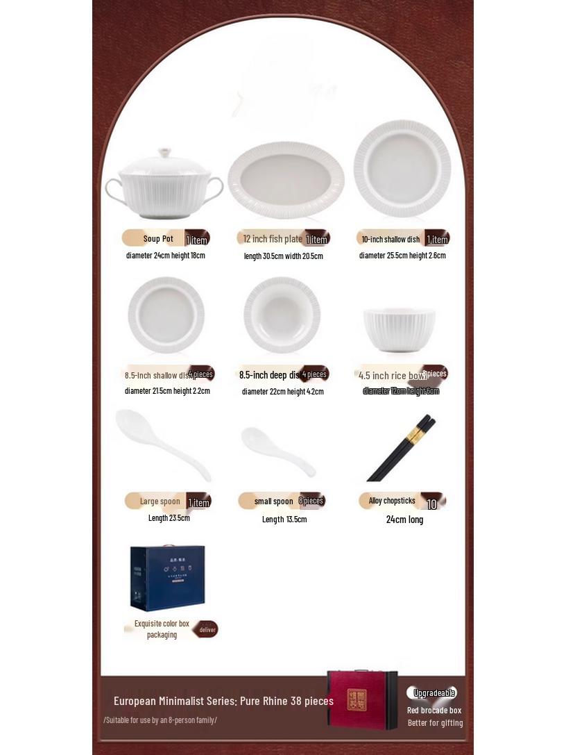 Moda Lanka Light Luxury Embossed Ceramic Dinnerware Set (38-Piece)