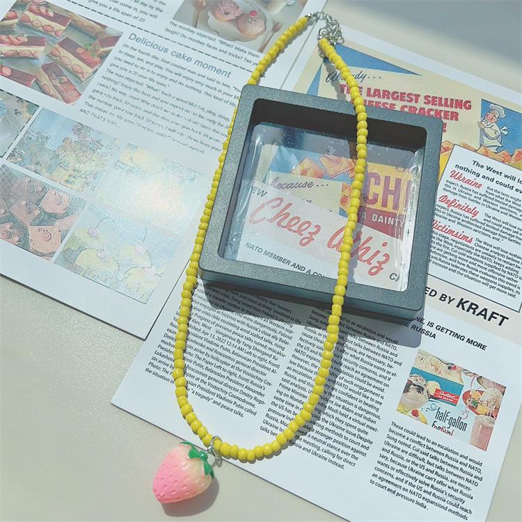 Trend Jewelry Dopamine Colored Apple Strawberry Lemon Fruits Pendant Bead Necklace for Women Y2K Cute Choker Party Necklace