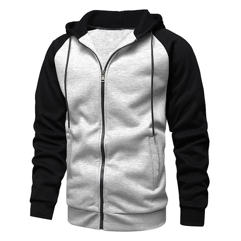 Autumn and Winter New Jacket Color Matching Zipper Shirt Plus Velvet Men's Hoodie Sweater Large Size Casual Top Men's Clothing