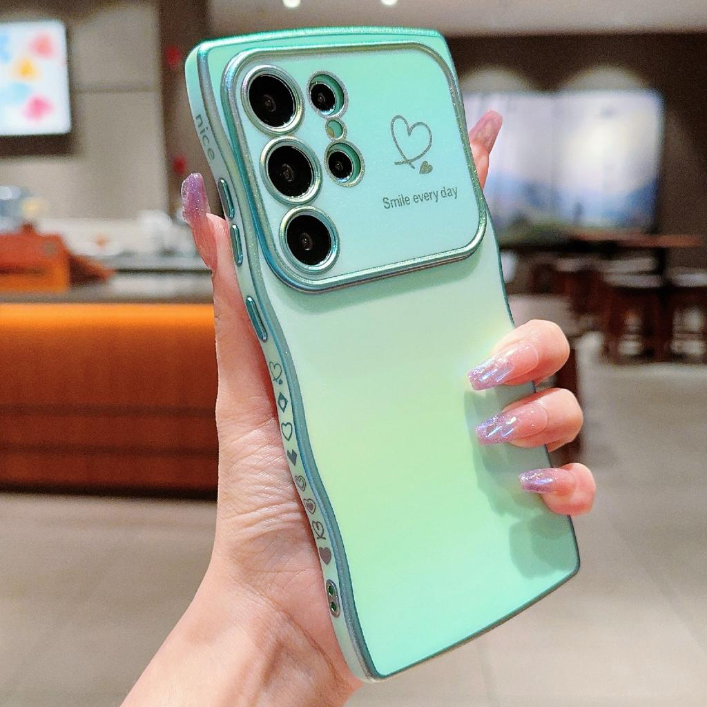 For Samsung Galaxy S23 Ultra Case Curly Shape Love Heart TPU Phone Cover Iridescent Gradient