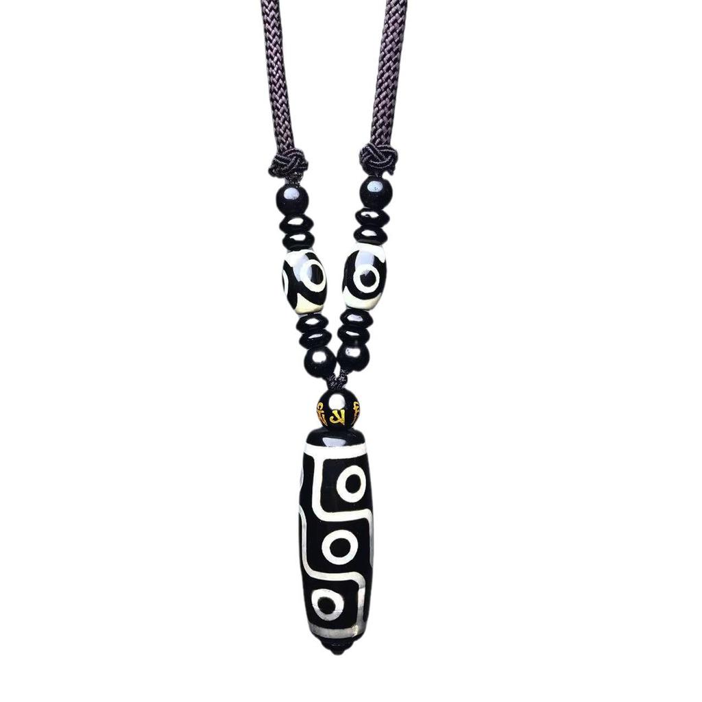 Ethnic Clavicle Necklace with 3, 6, and 9-Eyed Dzi Beads - Unisex Spring/Summer Short Chain